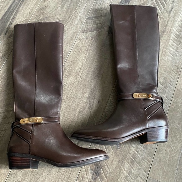 Coach Caroline Swagger Boot Leather Chestnut 6 Narrow Calf NWB $395 - Picture 2 of 7